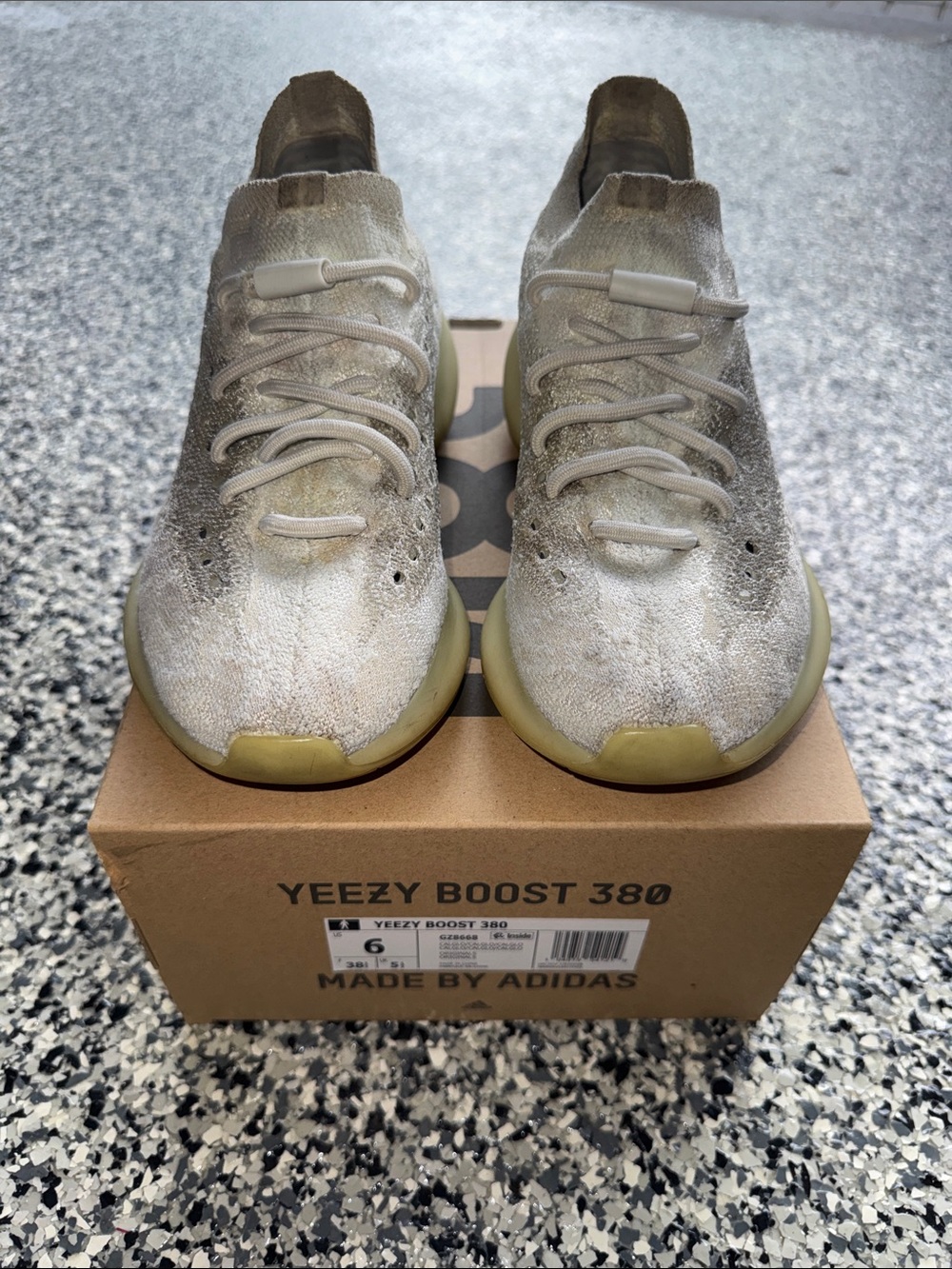 Yeezy BOOST 380 White/Grey Knit Sneaker with CalGlo Sole